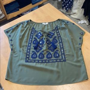 Pristine Tory Burch sz 10 green silk blouse